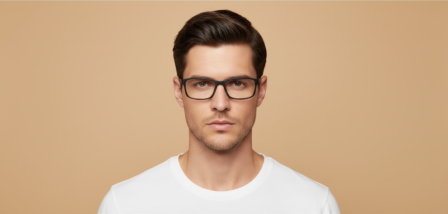 Modelo masculino llevando Gafas Graduadas Prada Linea Rossa OPS04MV 1BO1O1 56 16