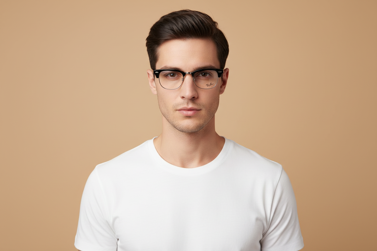 Male model wearing Prescription Glasses Ray-Ban Clubmaster RX5154 2000 49 21