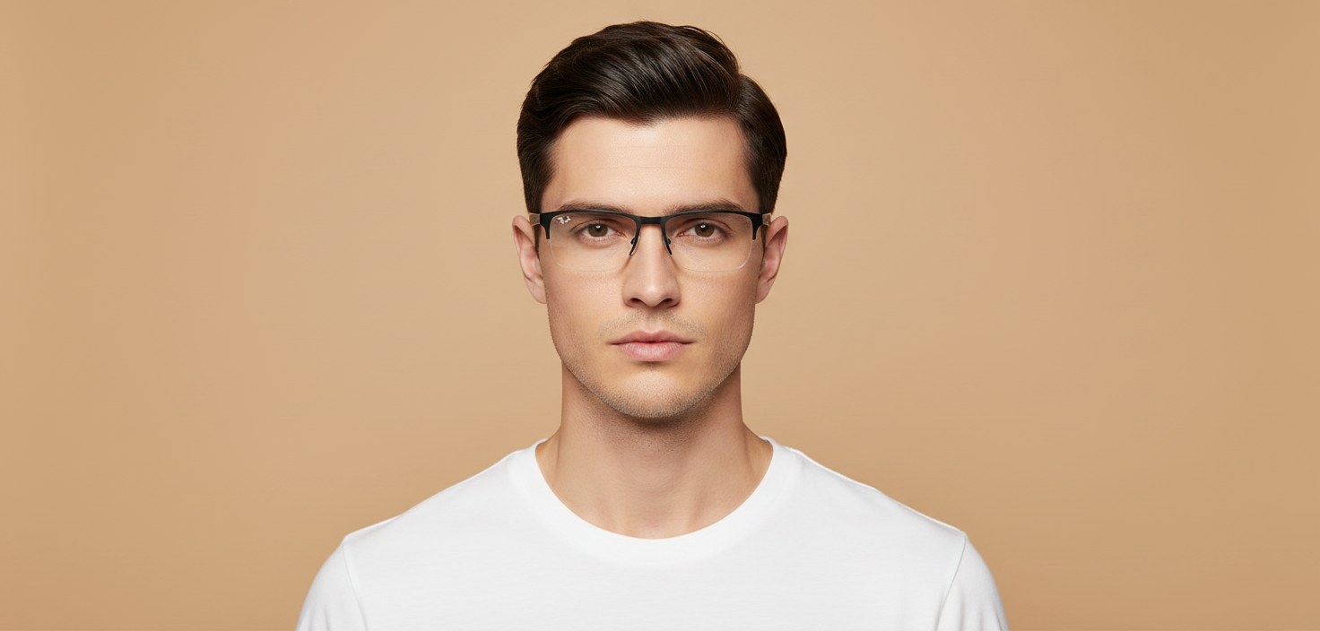Männliches Modell trägt Korrektionsbrillen Ray-Ban RX6335 2503 54 17