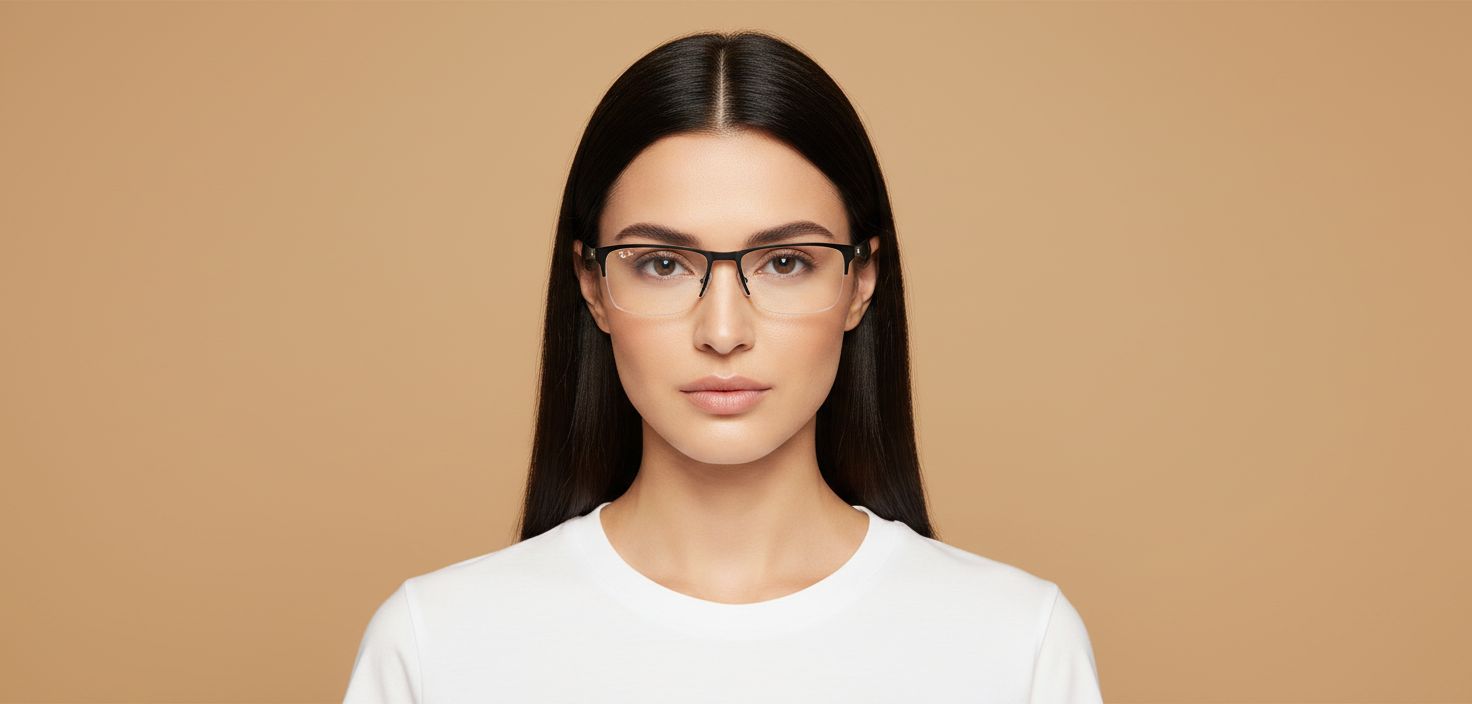 Weibliches Modell trägt Korrektionsbrillen Ray-Ban RX6335 2503 54 17