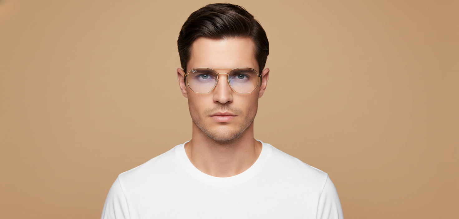 Männliches Modell trägt Korrektionsbrillen Ray-Ban Hexagonal RX6448 2500 48 21