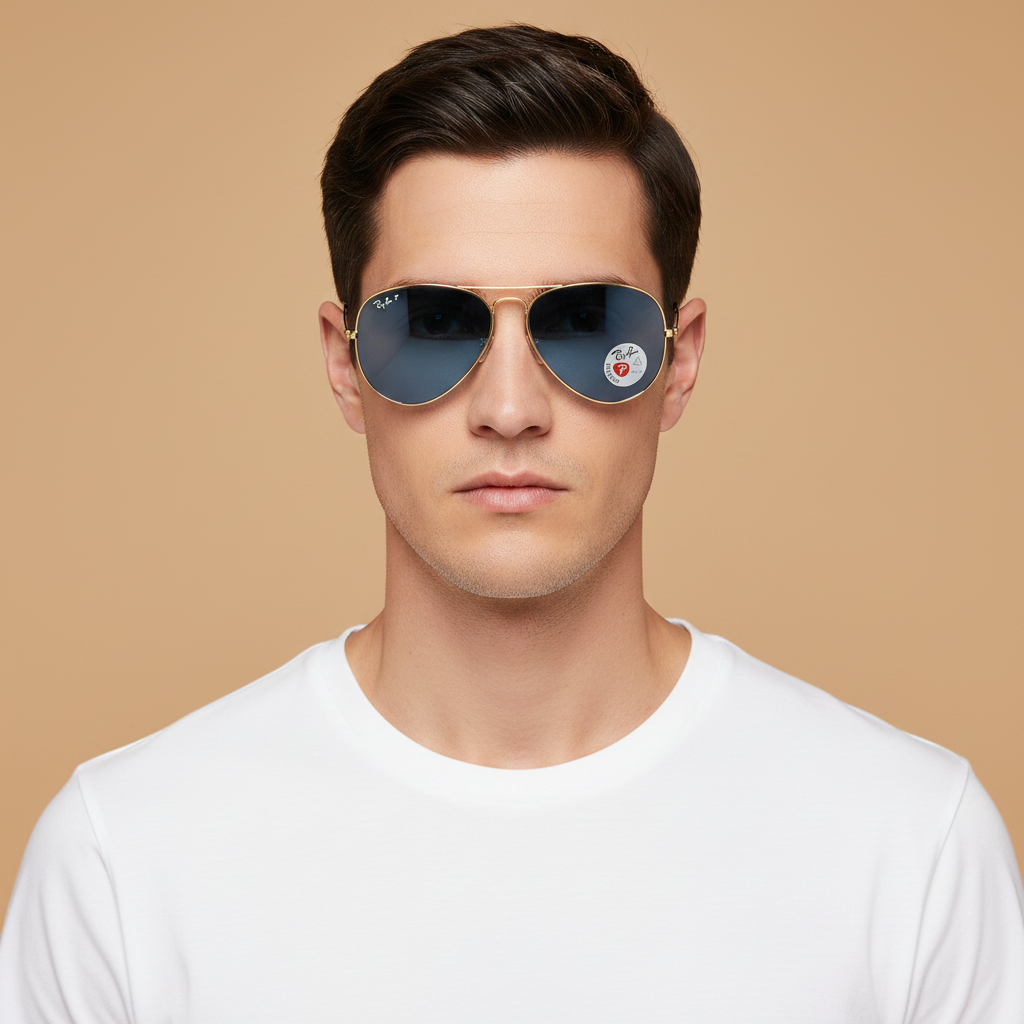 Modelo masculino llevando Gafas de Sol Ray-Ban Aviator Metal II RB3689 9064S2 58 14