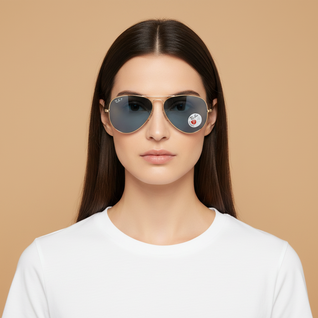 Modelo femenino llevando Gafas de Sol Ray-Ban Aviator Metal II RB3689 9064S2 58 14