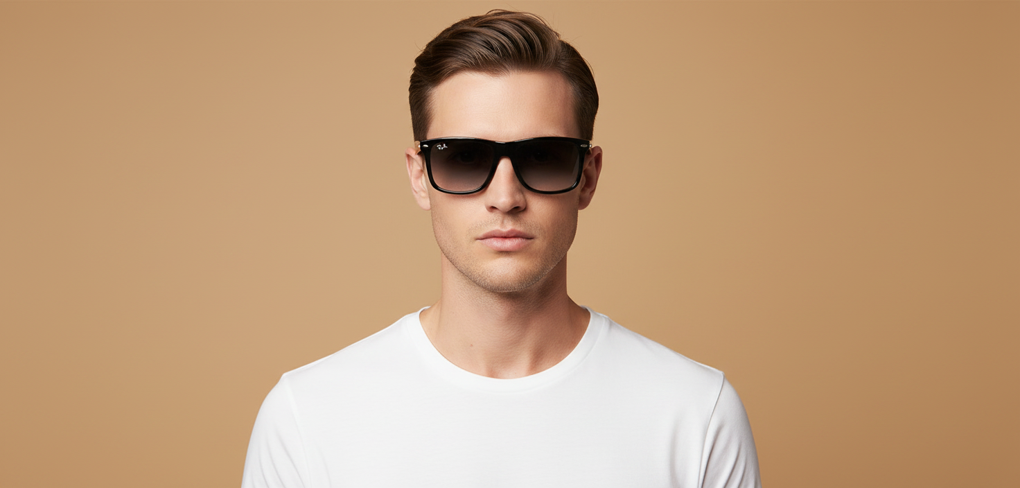 Modelo masculino llevando Gafas de Sol Ray-Ban Ban Boyfriend Two RB4547 601/32 60 18