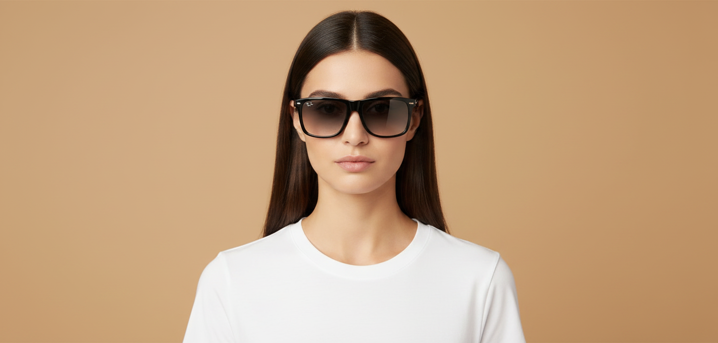 Modelo femenino llevando Gafas de Sol Ray-Ban Ban Boyfriend Two RB4547 601/32 60 18