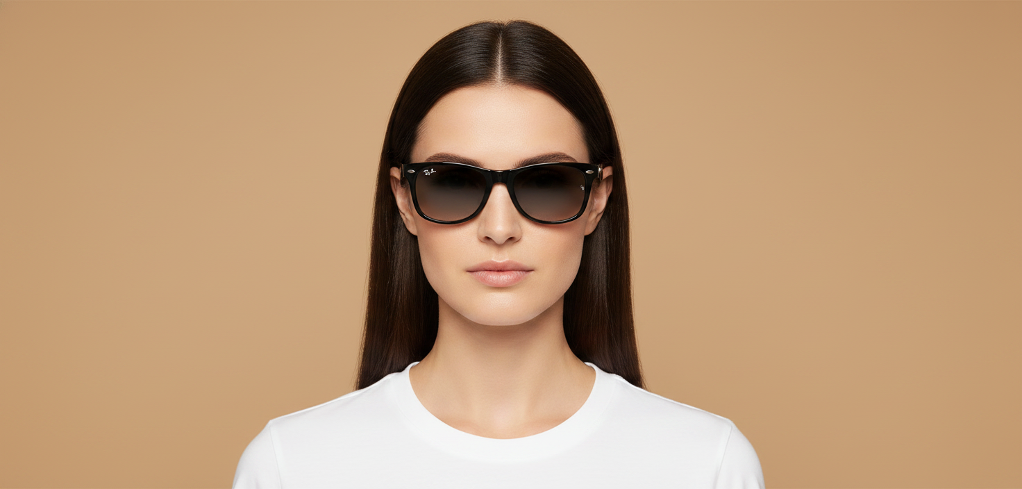 Женская модель в Солнцезащитные очки Ray-Ban Junior New Wayfarer RJ9052 100/11 48 16