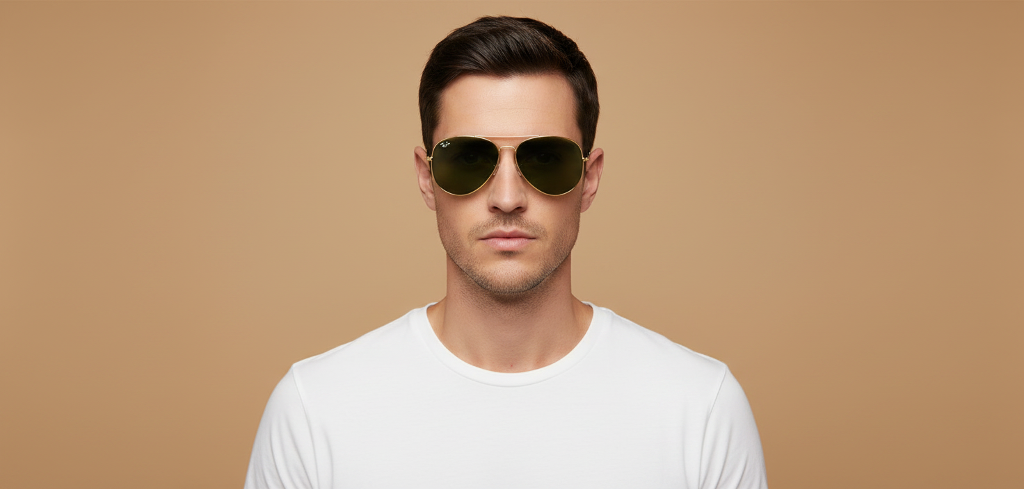 Modelo masculino llevando Gafas de Sol Ray-Ban Aviator Reverse RB0101 001/VR 59 11