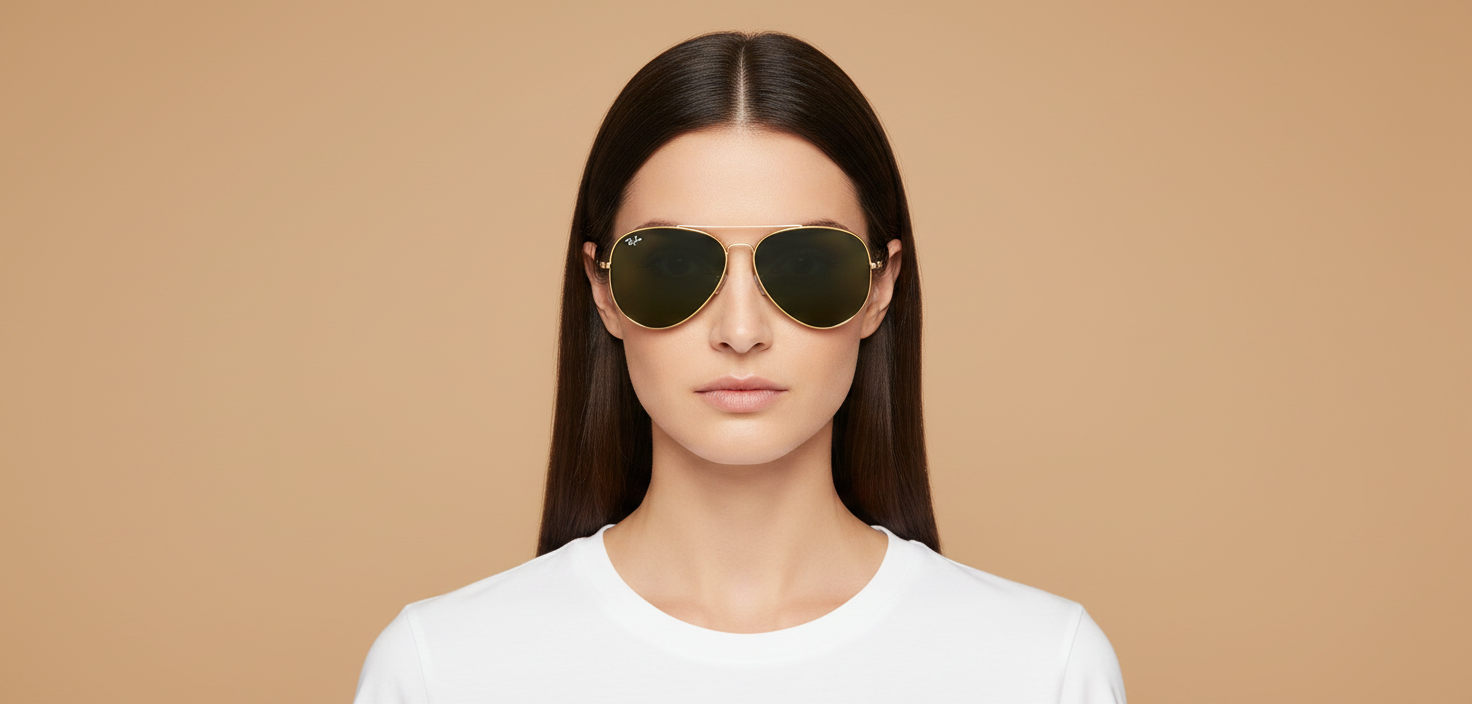 Modelo femenino llevando Gafas de Sol Ray-Ban Aviator Reverse RB0101 001/VR 59 11