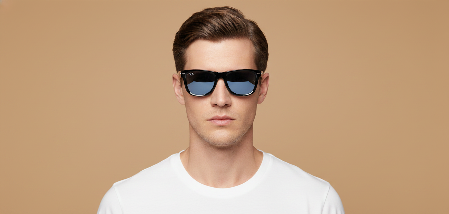 Modelo masculino llevando Gafas de Sol Ray-Ban Wayfarer Reverse RB0502 6677/2 53 20