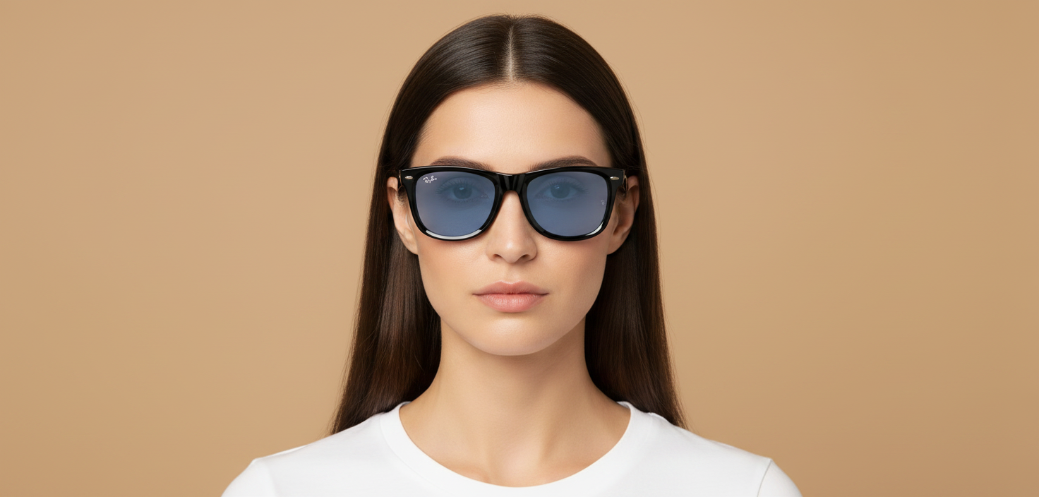 Modelo femenino llevando Gafas de Sol Ray-Ban Wayfarer Reverse RB0502 6677/2 53 20