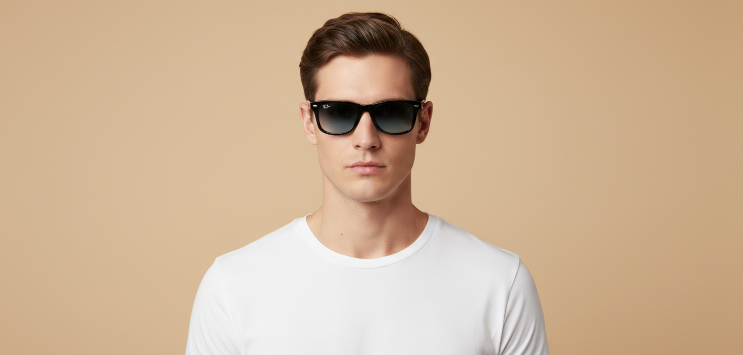 Modelo masculino llevando Gafas de Sol Ray-Ban Wayfarer RB2140 12943M 50 22
