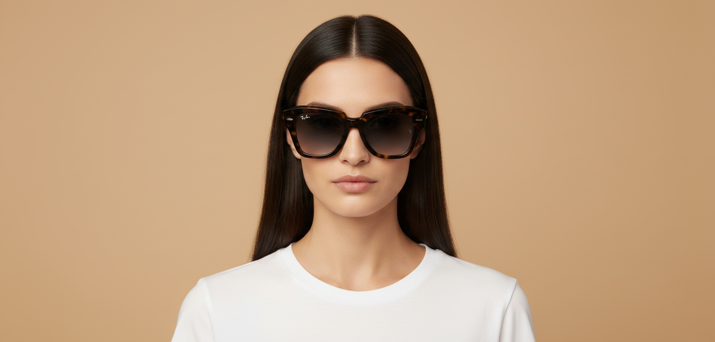 Modelo femenino llevando Gafas de Sol Ray-Ban State Street RB2186 133286 52 20