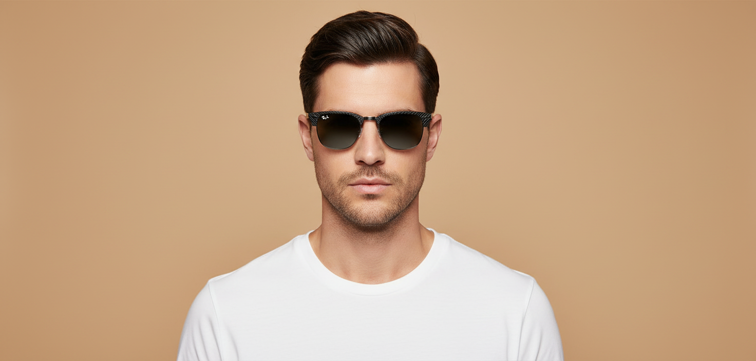 Modelo masculino llevando Gafas de Sol Ray-Ban Clubmaster RB3016 1305B1 51 21