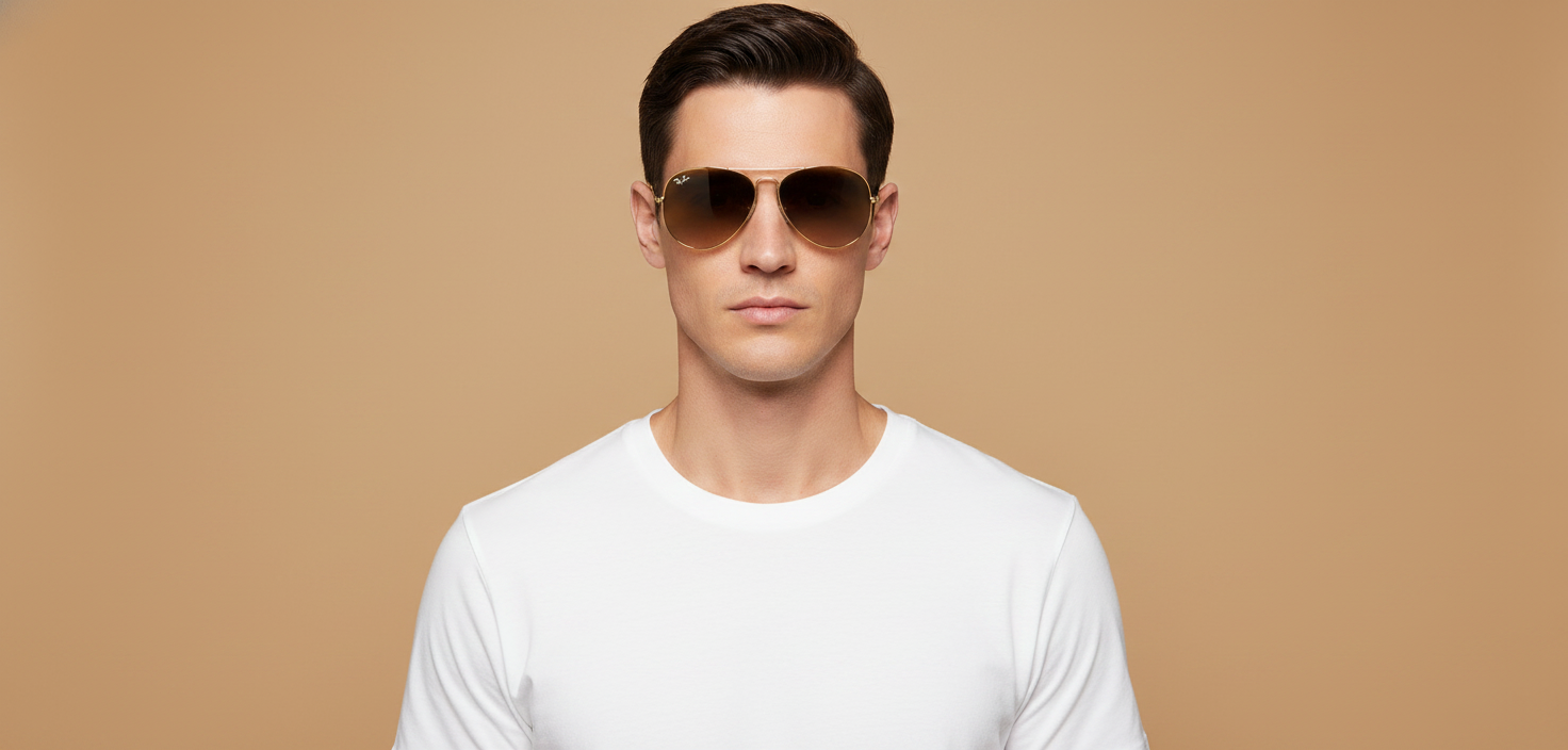 Modelo masculino llevando Gafas de Sol Ray-Ban Aviador RB3025 001/51 58 14