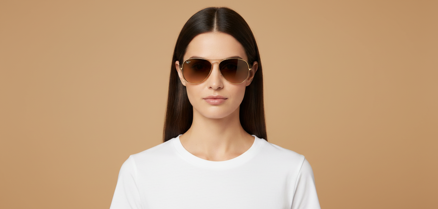 Modelo femenino llevando Gafas de Sol Ray-Ban Aviador RB3025 001/51 58 14