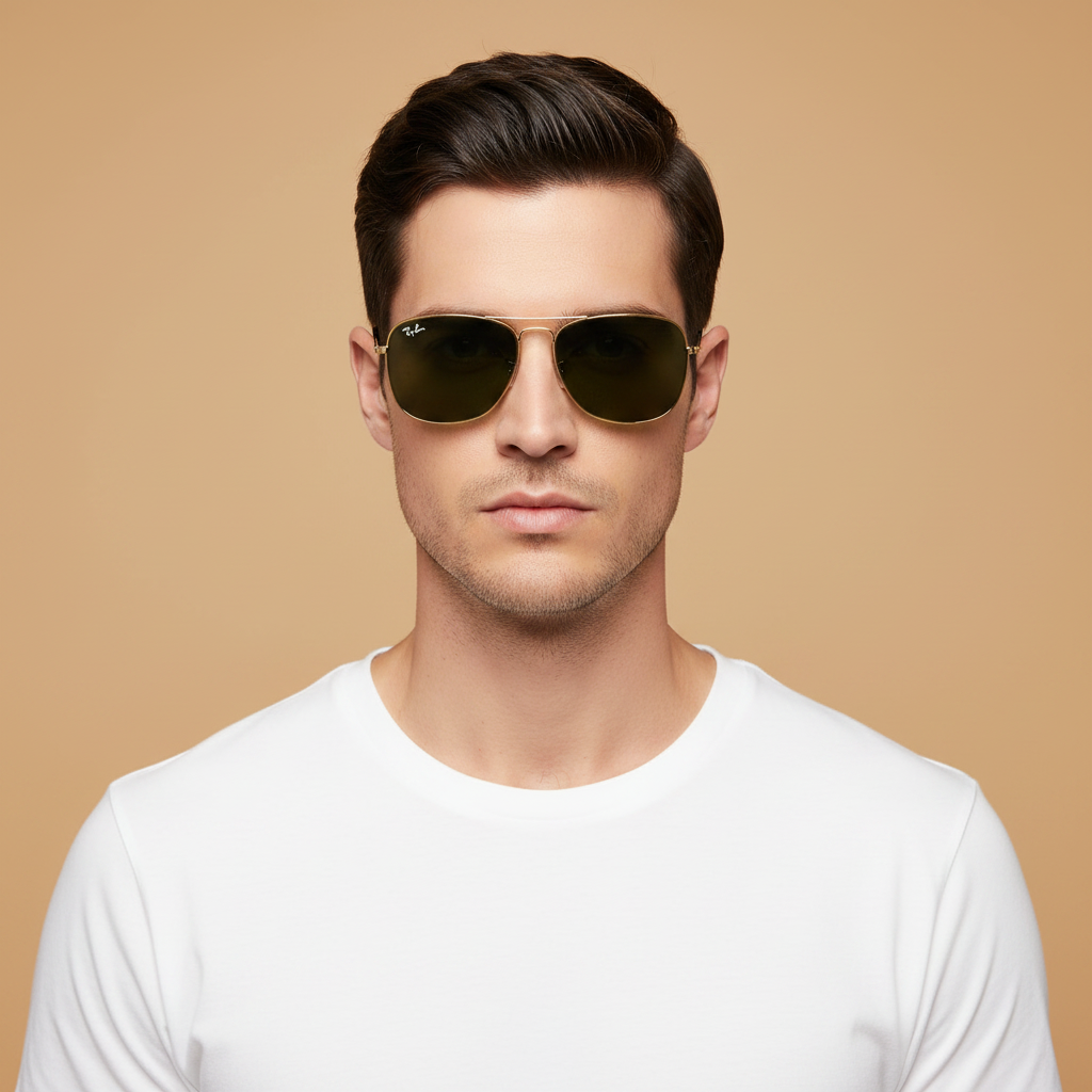 Male model wearing Sunglasses Ray-Ban Caravan RB3136 181/71 55 15