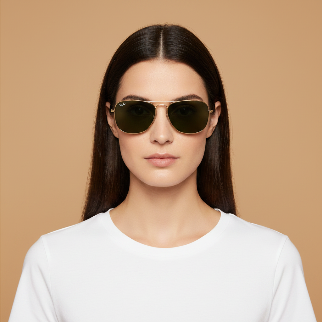 Female model wearing Sunglasses Ray-Ban Caravan RB3136 181/71 55 15