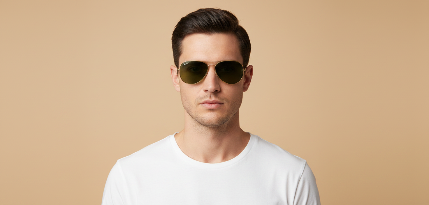 Modelo masculino llevando Gafas de Sol Ray-Ban Cockpit RB3362 001 59 14