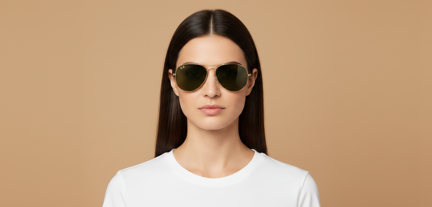 Modelo femenino llevando Gafas de Sol Ray-Ban Cockpit RB3362 001 59 14