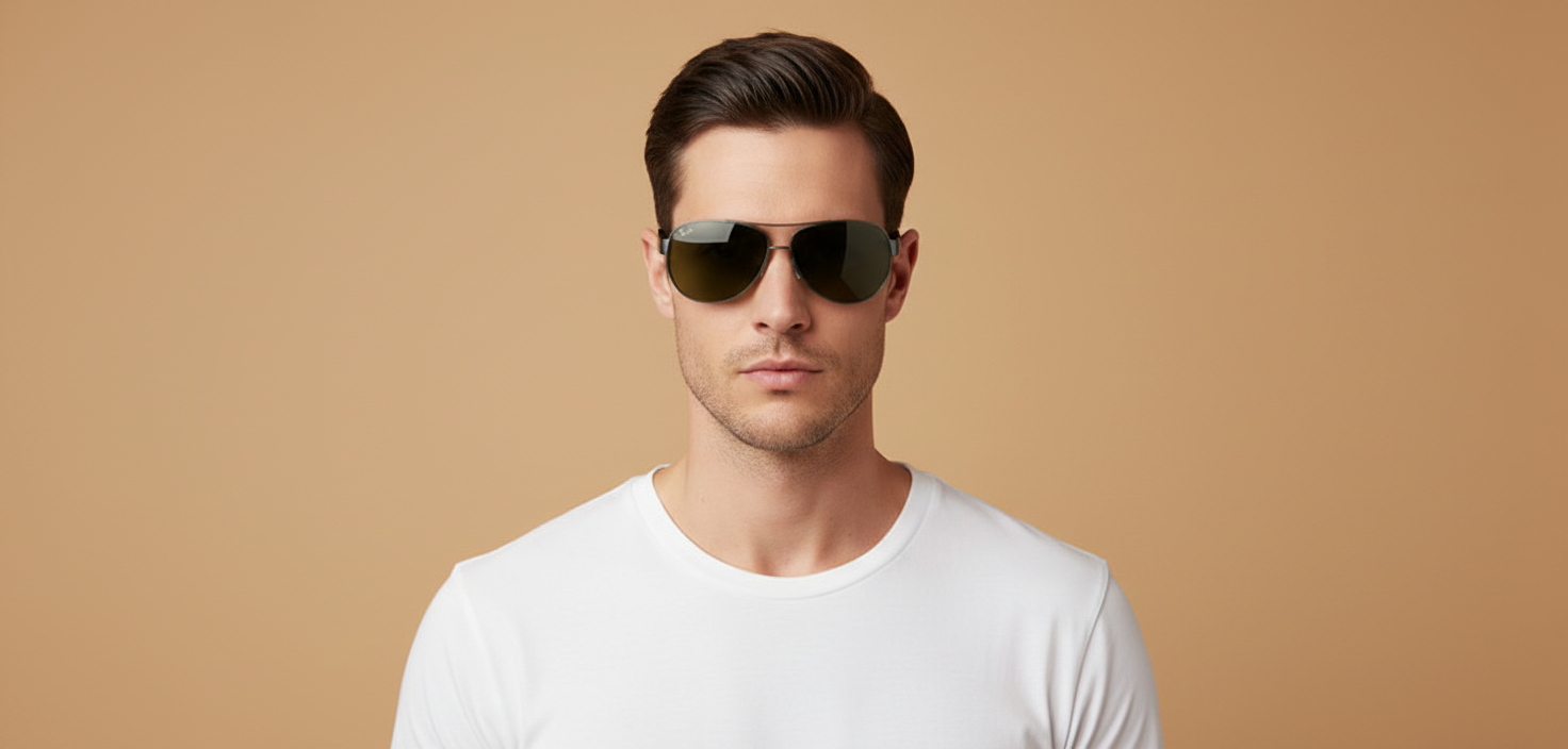 Modelo masculino llevando Gafas de Sol Ray-Ban RB3386 004/9A 63 13
