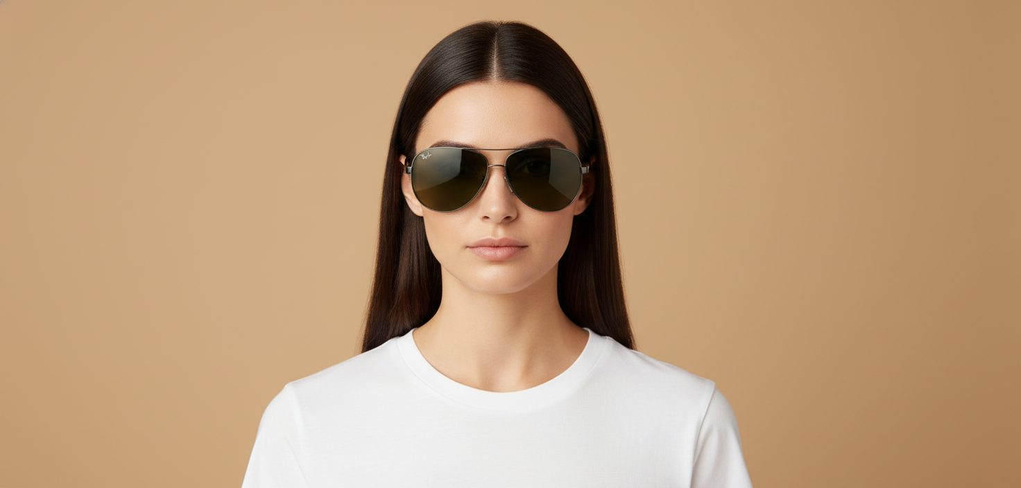 Modelo femenino llevando Gafas de Sol Ray-Ban RB3386 004/9A 63 13