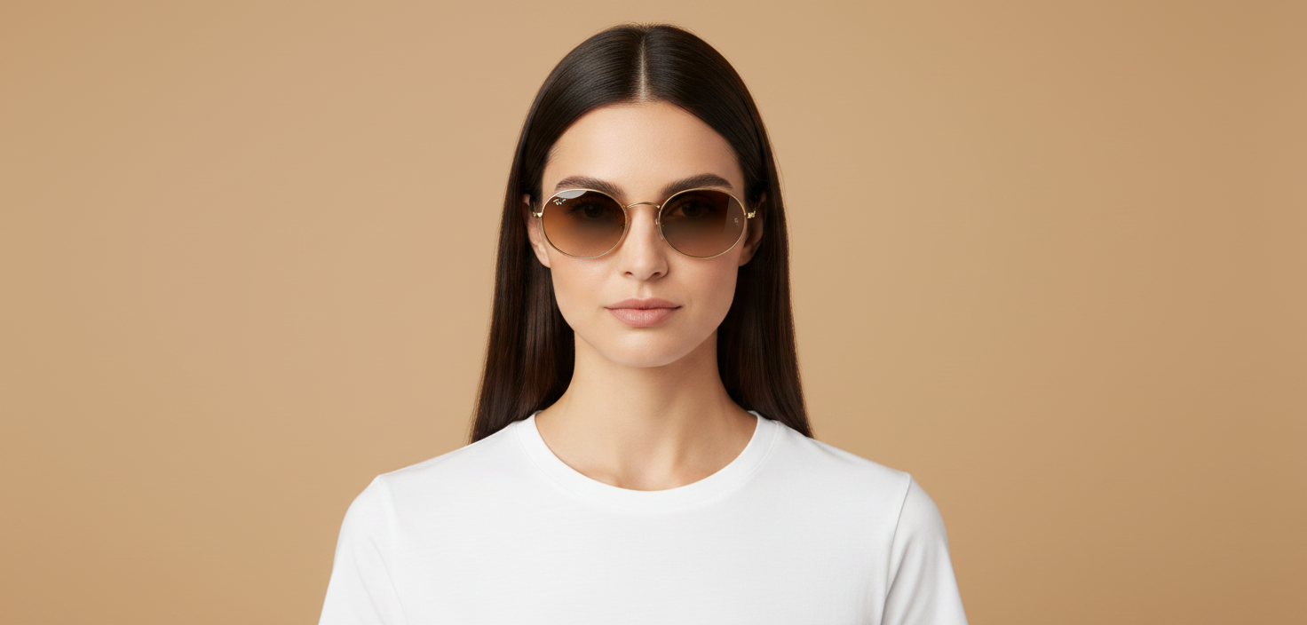 Modelo femenino llevando Gafas de Sol Ray-Ban Oval RB3547 001/51 54 21