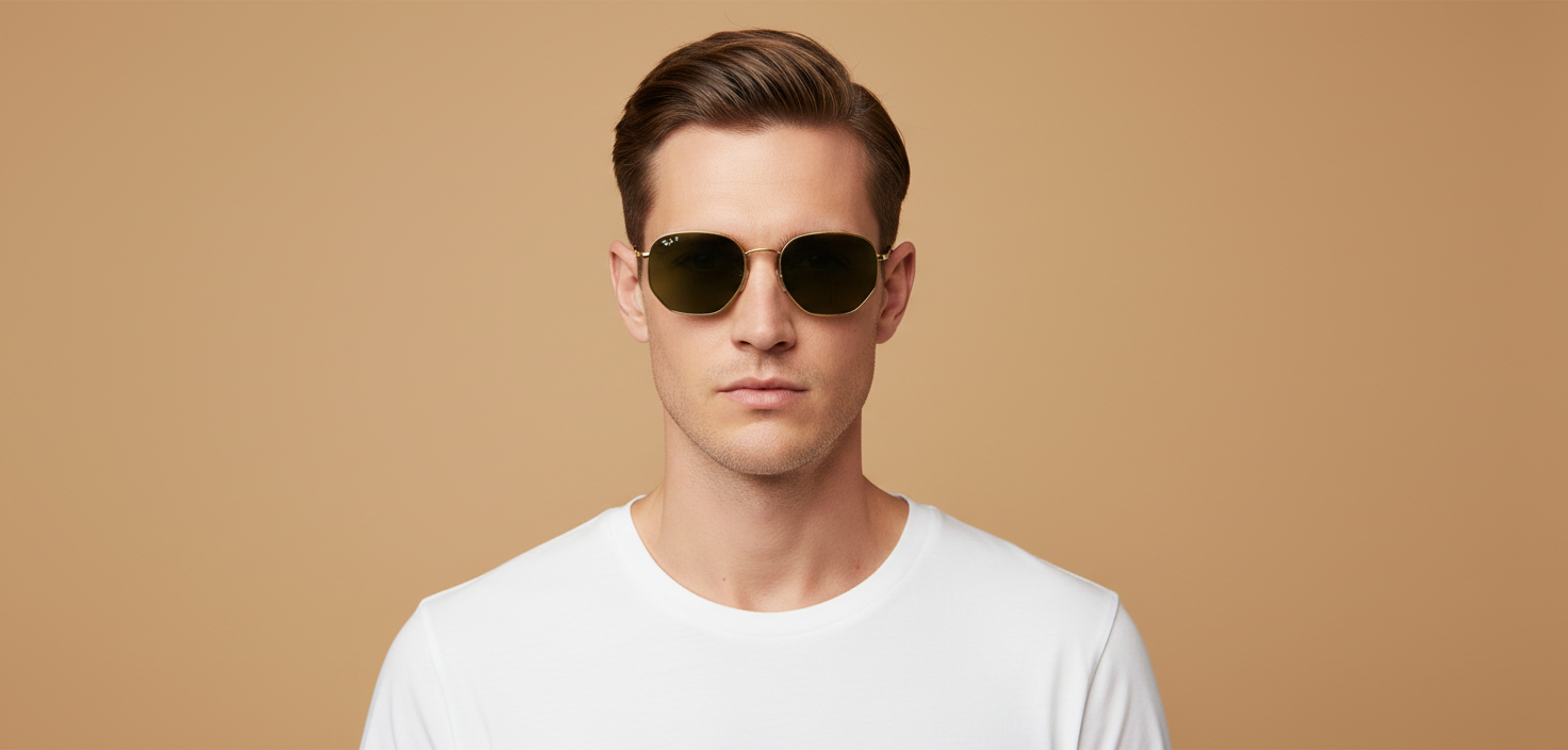 Modelo masculino llevando Gafas de Sol Ray-Ban Hexagonal RB3548N 001/58 51 21