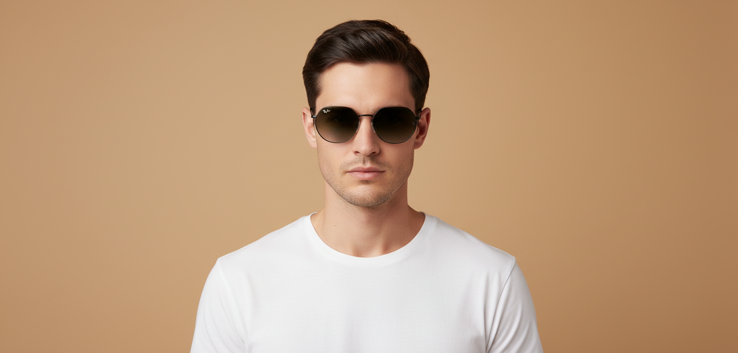Modelo masculino llevando Gafas de Sol Ray-Ban Jack RB3565 002/71 53 20