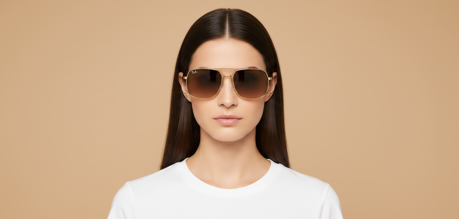 Modelo femenino llevando Gafas de Sol Ray-Ban RB3699 001/51 56 18