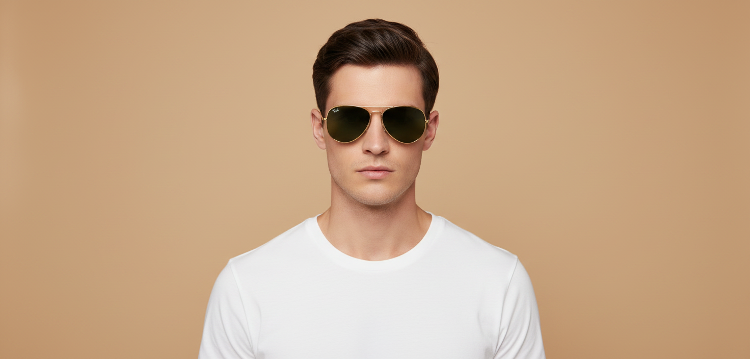 Modelo masculino llevando Gafas de Sol Ray-Ban Aviator Max RB3925 001/31 58 16