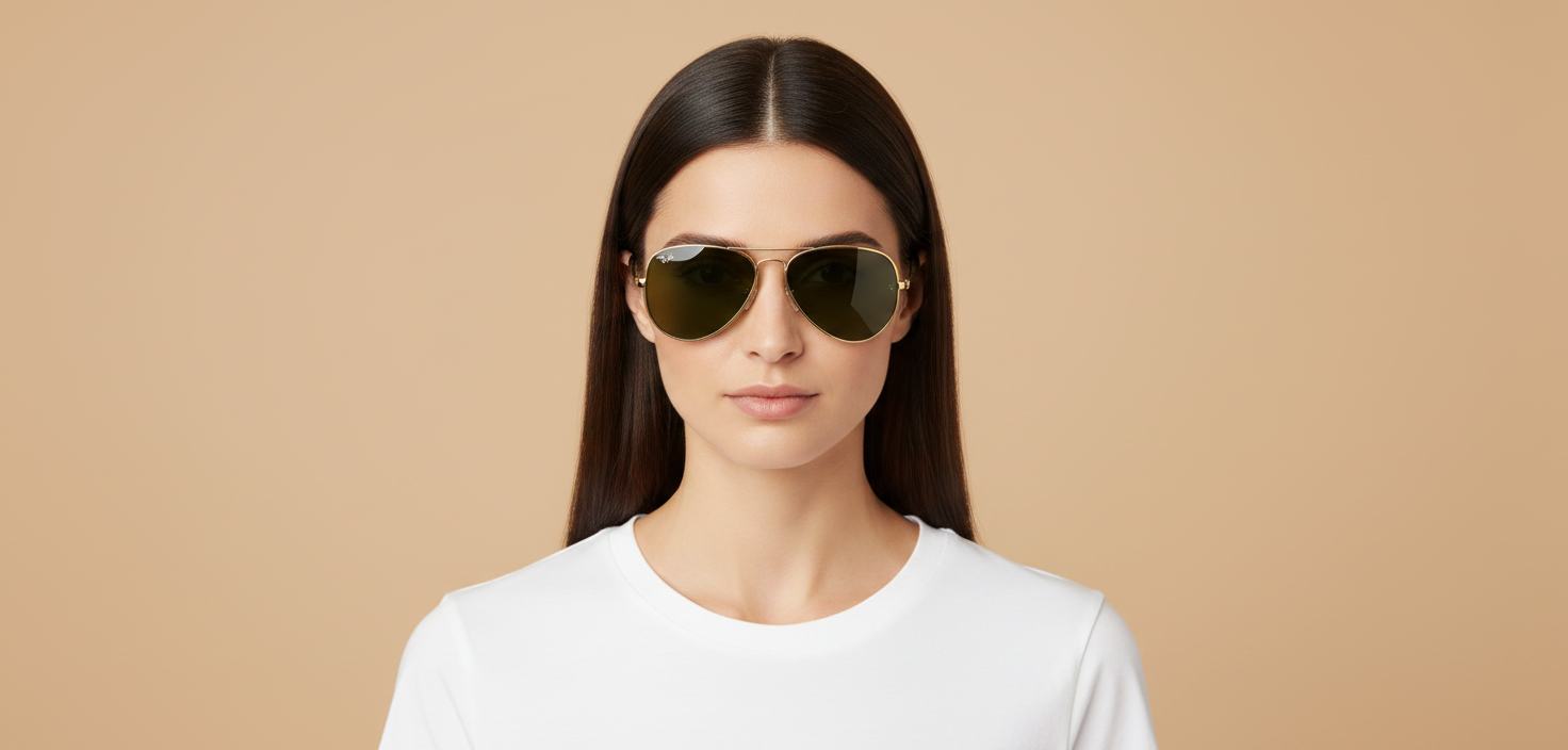 Modelo femenino llevando Gafas de Sol Ray-Ban Aviator Max RB3925 001/31 58 16
