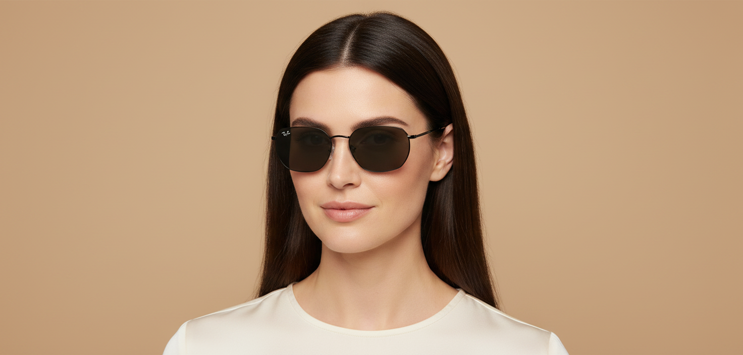 Modelo femenino llevando Gafas de Sol Ray-Ban RB3947 002/B1 57 18