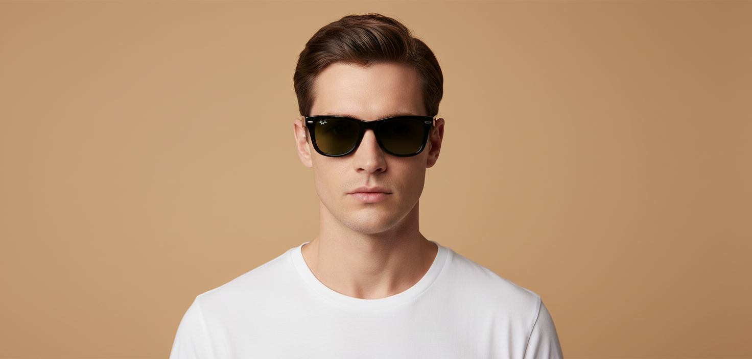 Modelo masculino llevando Gafas de Sol Ray-Ban Folding Wayfarer RB4105 601 50 22