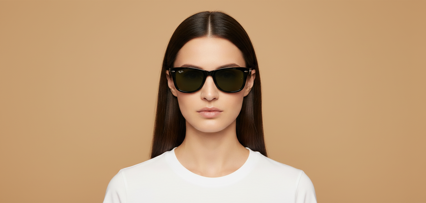 Modelo femenino llevando Gafas de Sol Ray-Ban Folding Wayfarer RB4105 601 50 22