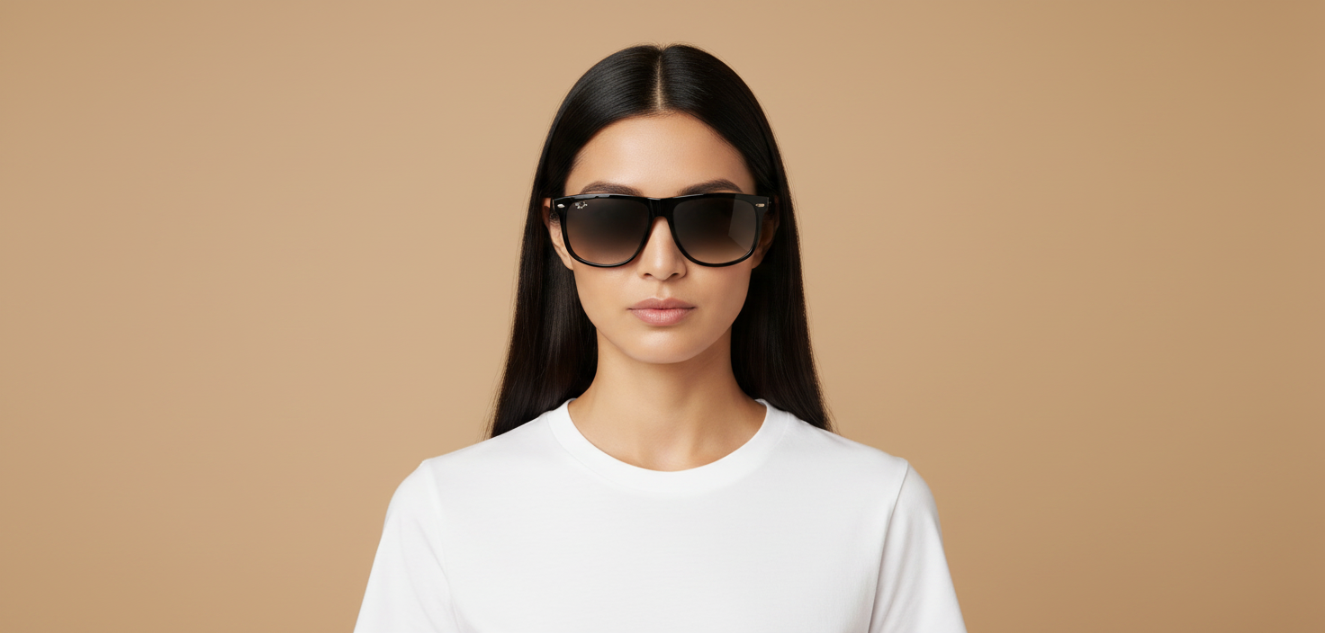 Modelo femenino llevando Gafas de Sol Ray-Ban Boyfriend RB4147 601/32 60 15