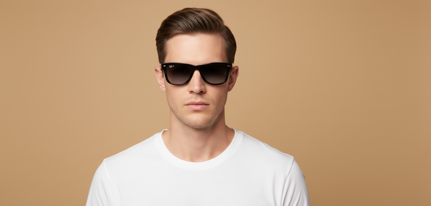 Modelo masculino llevando Gafas de Sol Ray-Ban RB4340 601/M3 50 22