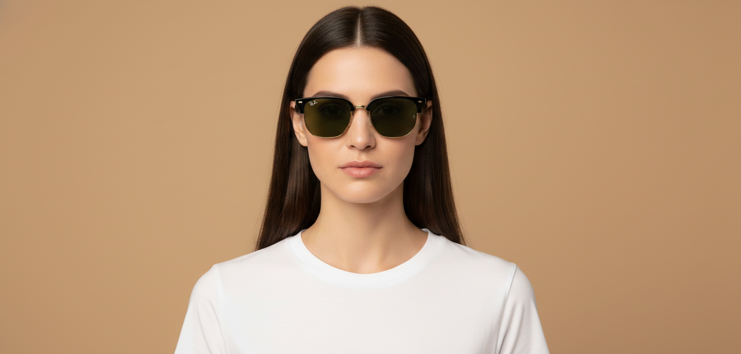 Modelo femenino llevando Gafas de Sol Ray-Ban New Clubmaster RB4416 601/31 51 20