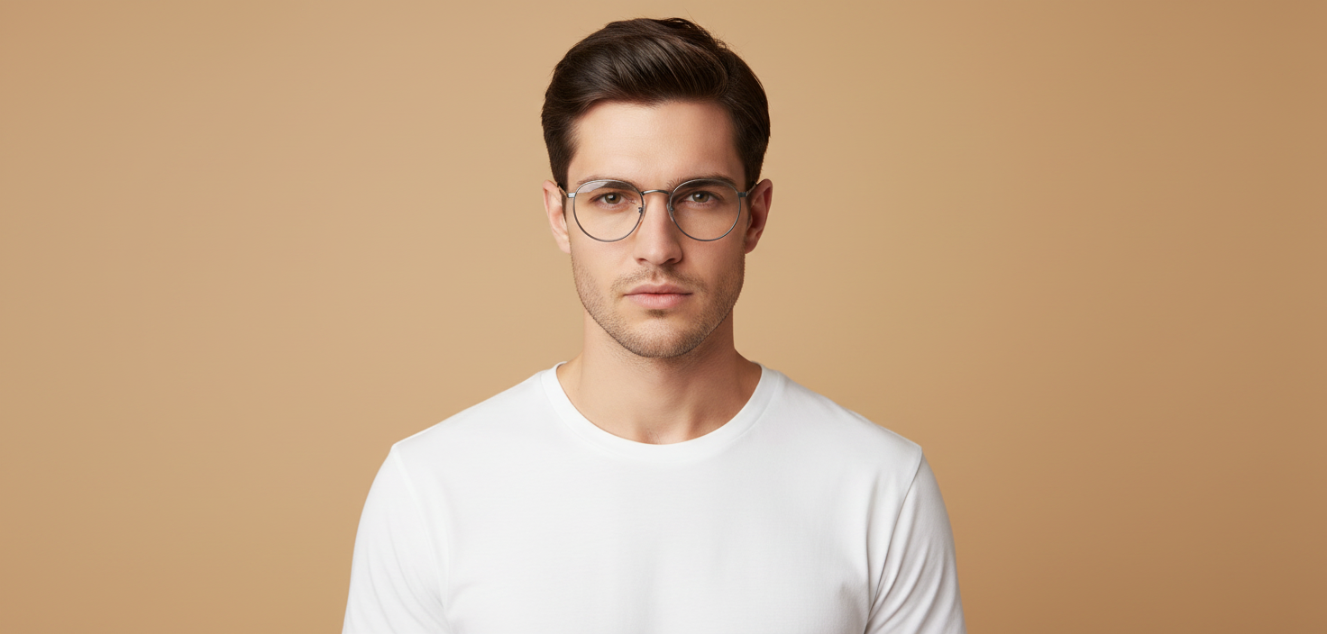 Modelo masculino llevando Gafas Graduadas Ray-Ban Round Metal RX3447V 2502 50 21
