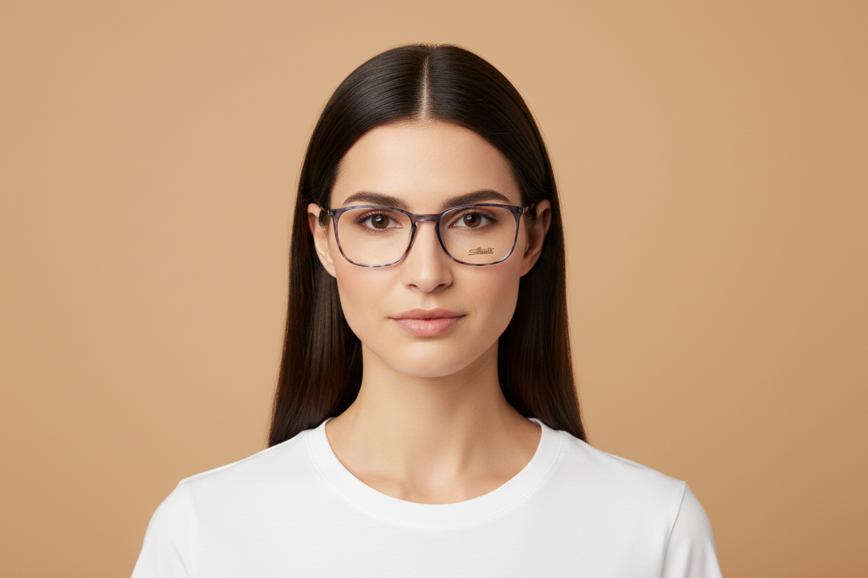 Modelo femenino llevando Gafas Graduadas Silhouette SPX Illusion 2943 75 4610 55 18