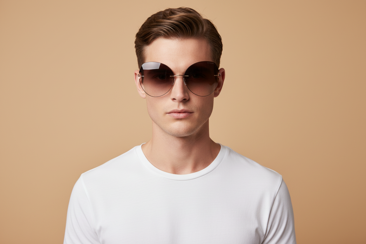 Modelo masculino llevando Gafas de Sol Silhouette Fisher Island Rimless 8182 75 7530 00 00