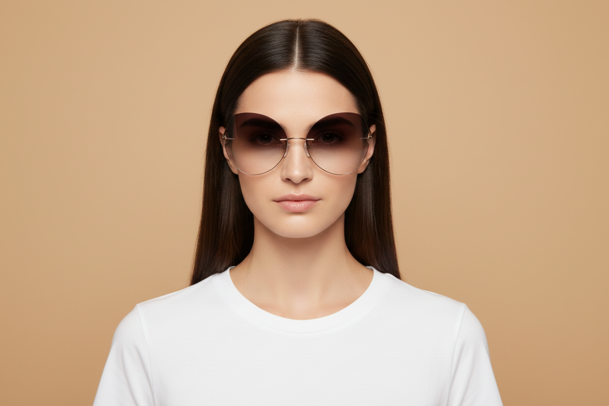 Modelo femenino llevando Gafas de Sol Silhouette Fisher Island Rimless 8182 75 7530 00 00