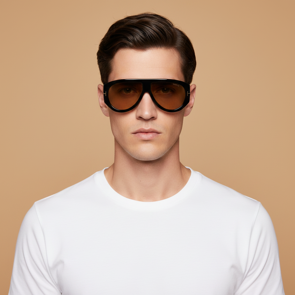 Modelo masculino llevando Gafas de Sol Tom Ford Bronson FT1044 01E 60 12