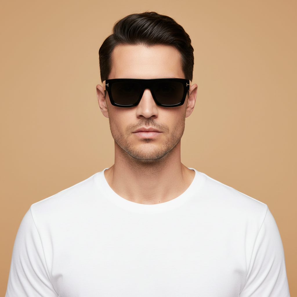 Modelo masculino llevando Gafas de Sol Tom Ford Fausto FT711 01A 53 20