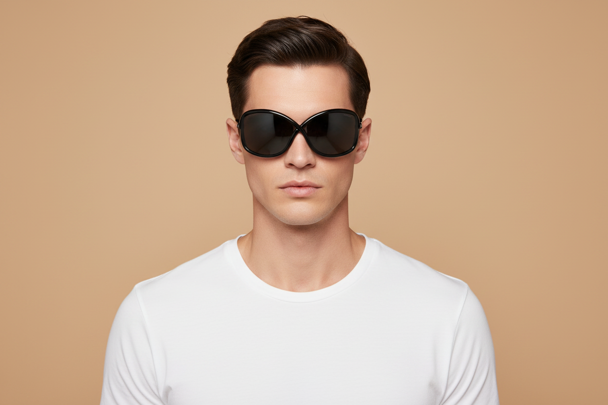 Modelo masculino llevando Gafas de Sol Tom Ford FT832 01A 57 15