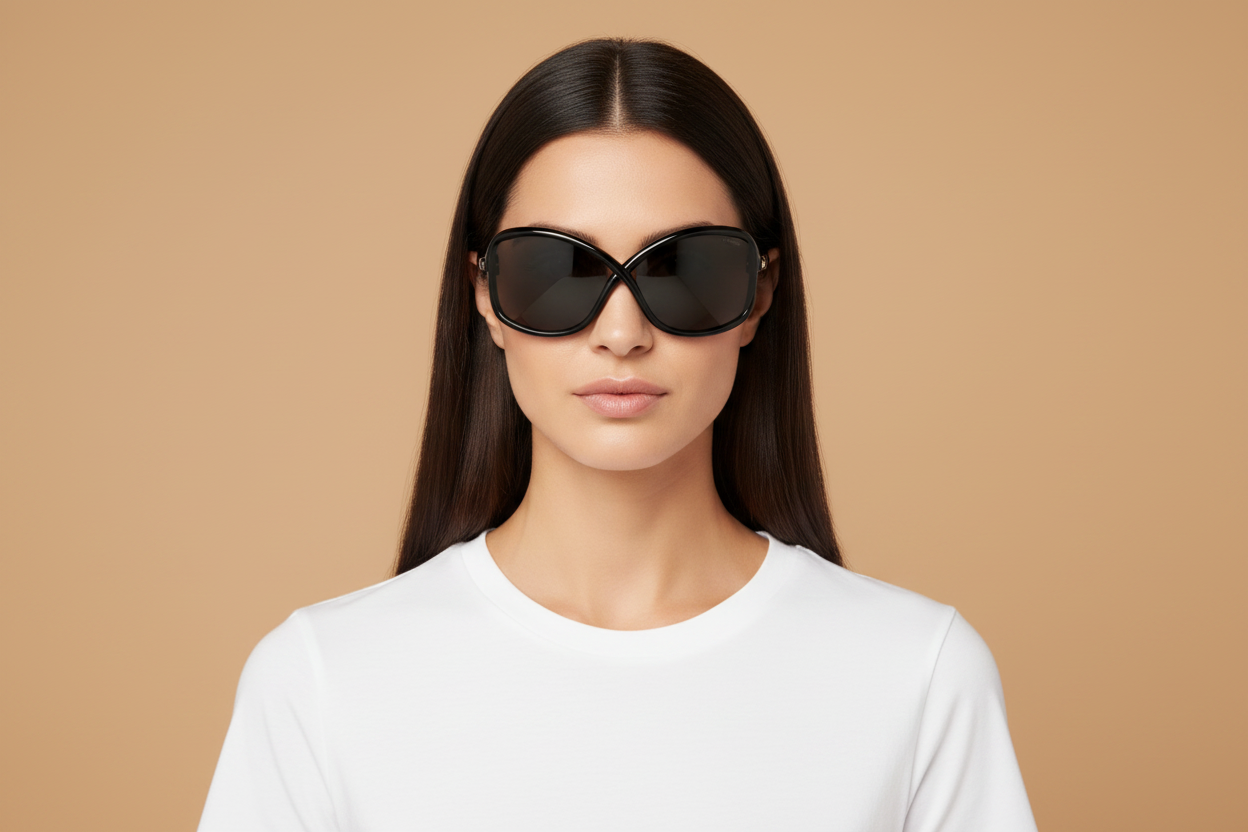 Modelo femenino llevando Gafas de Sol Tom Ford FT832 01A 57 15