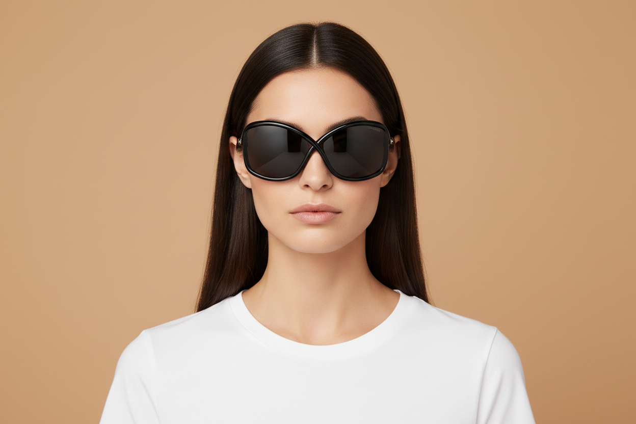 Modelo femenino llevando Gafas de Sol Tom Ford FT952 01D 55 19