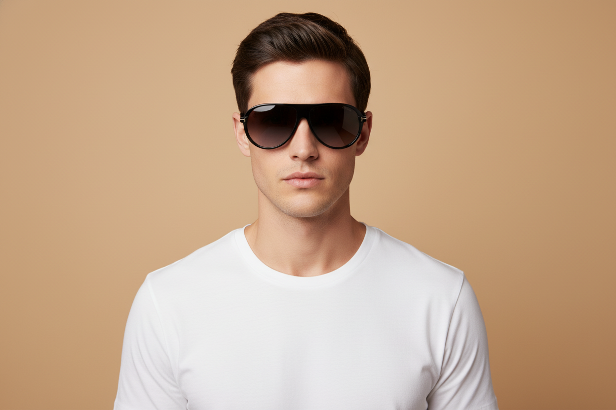 Male model wearing Sunglasses Tom Ford Marcus FT1023 01B 60 13