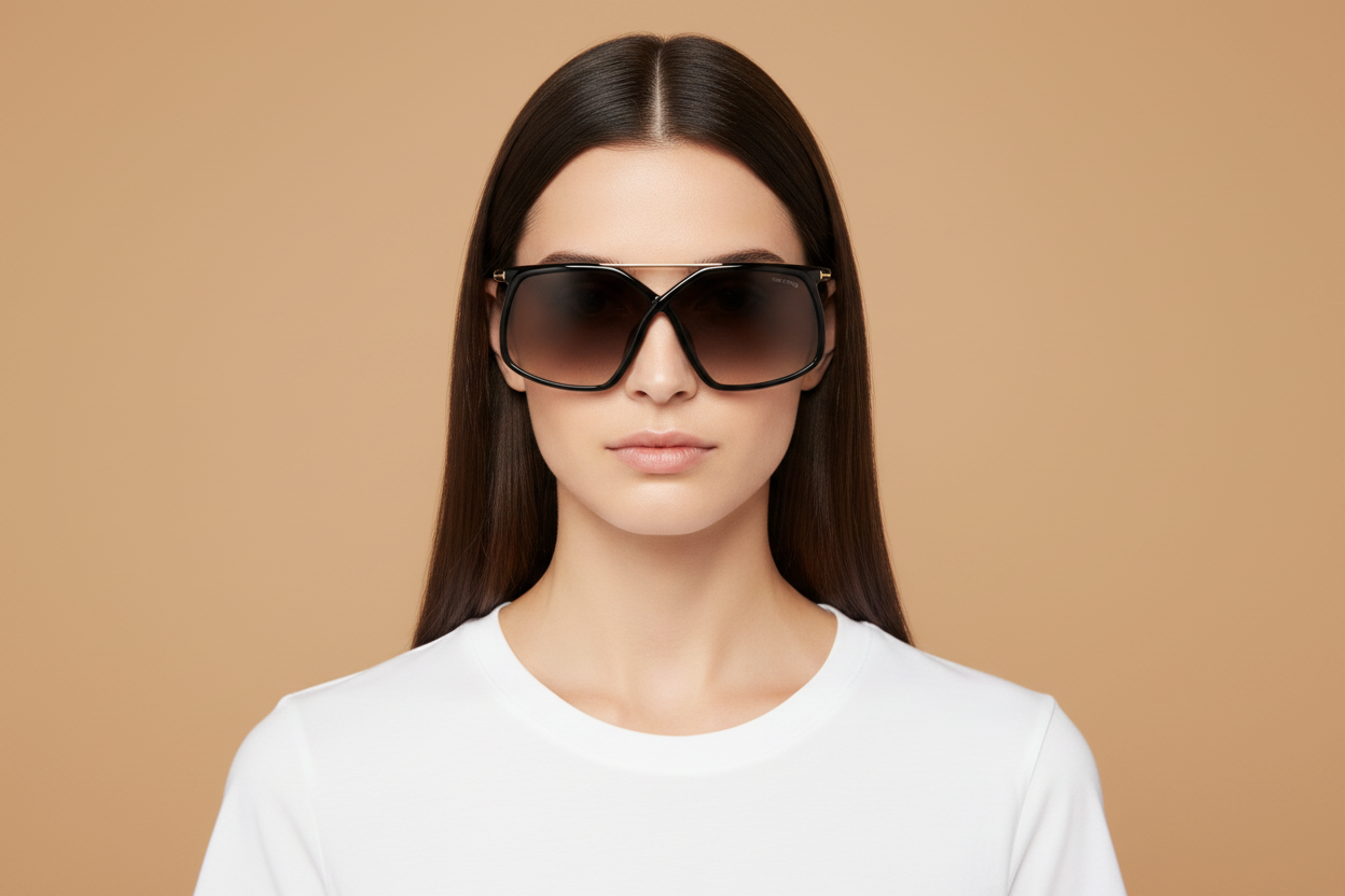 Female model wearing Sunglasses Tom Ford Meryl FT1038 01B 64 06