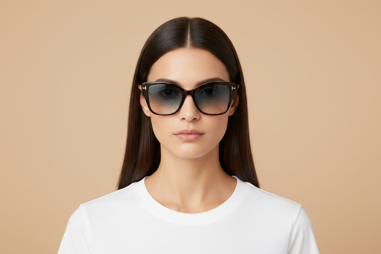 Weibliches Modell trägt Sonnenbrillen Tom Ford Elsa FT1108 52P 55 17