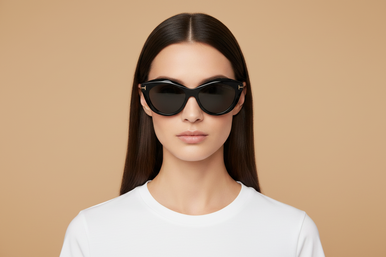 Weibliches Modell trägt Sonnenbrillen Tom Ford Toni TF1111 01D 55 16